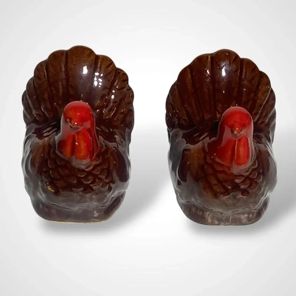Miniature Turkey Salt and Pepper Shakers Vintage Ceramic Thanksgiving Pair
